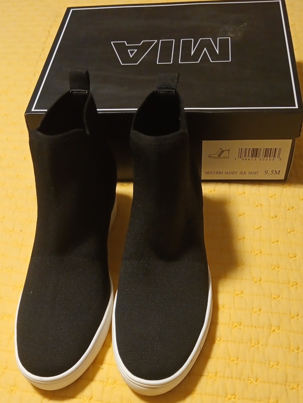 Women's MIA Black Knit Slip-On Sneaker Boot with White Sole